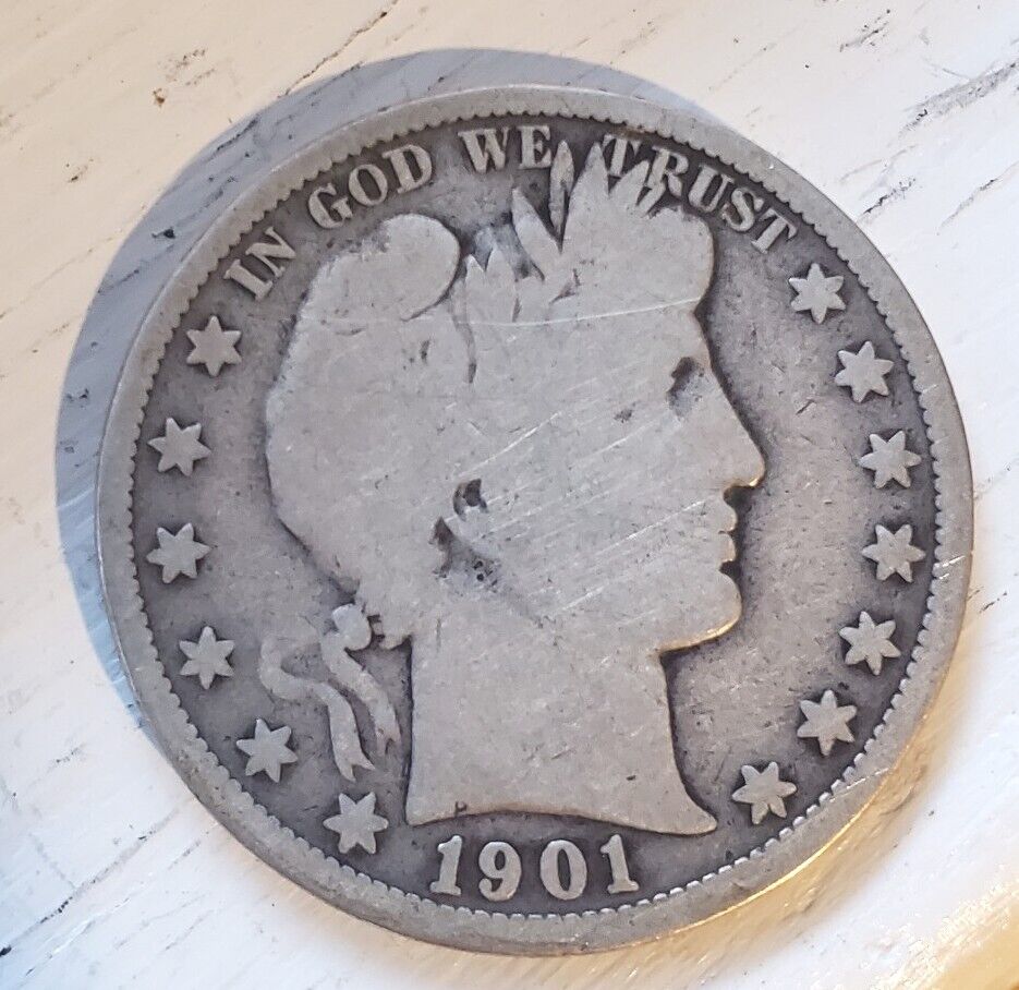 1901-s Barber Half Dollar Coin - Circulated Condition