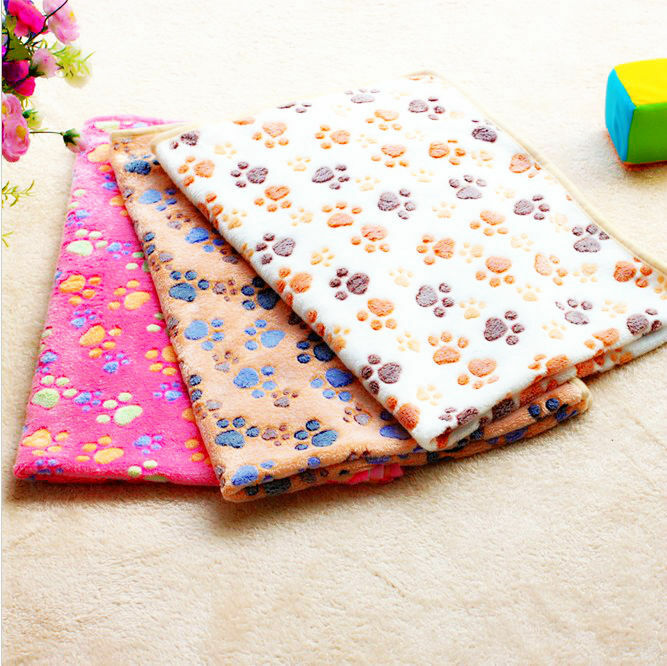 Soft Fleece Warm Pet Blanket Small Paw Print Cat Dog Puppy Bed Mat Sofa Cushion