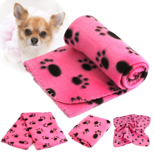 Soft Warm Paw Print Fleece Pet Blanket Dog Cat Puppy Bed Mat Cover Pink 70x60 Cm