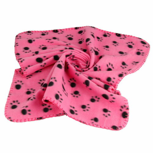 Soft Warm Paw Print Fleece Pet Blanket Dog Cat Puppy Bed Mat Cover Pink 70x60 Cm