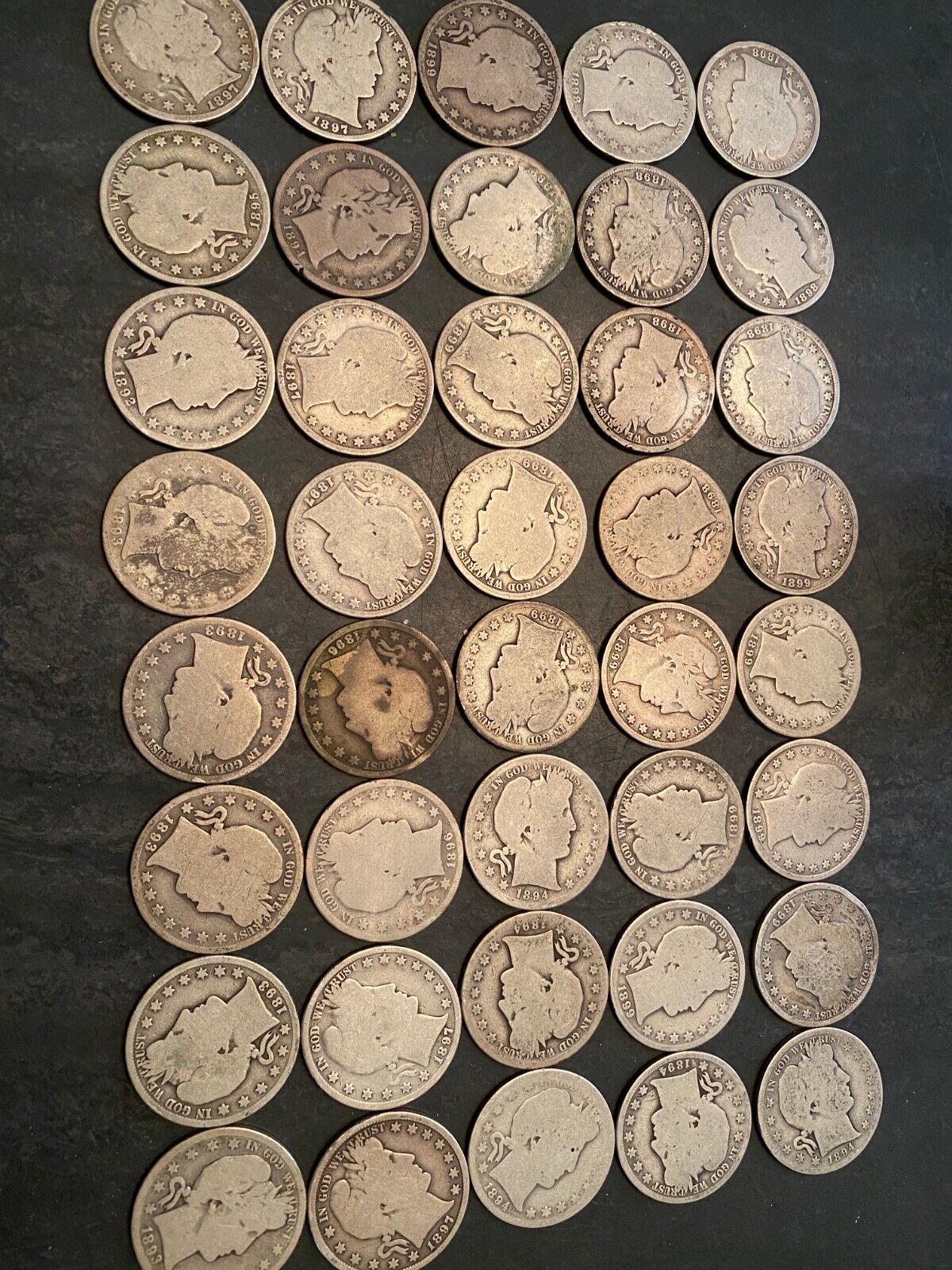 Lot Of 40 Barber Half Dollars (2 Rolls)  All Pre-1900  Incl. Mint Marks!