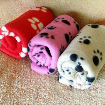 Pet Dog Cat Nice Soft Warm Fleece Paw Print Puppy & Kitten Blankets Car Bed
