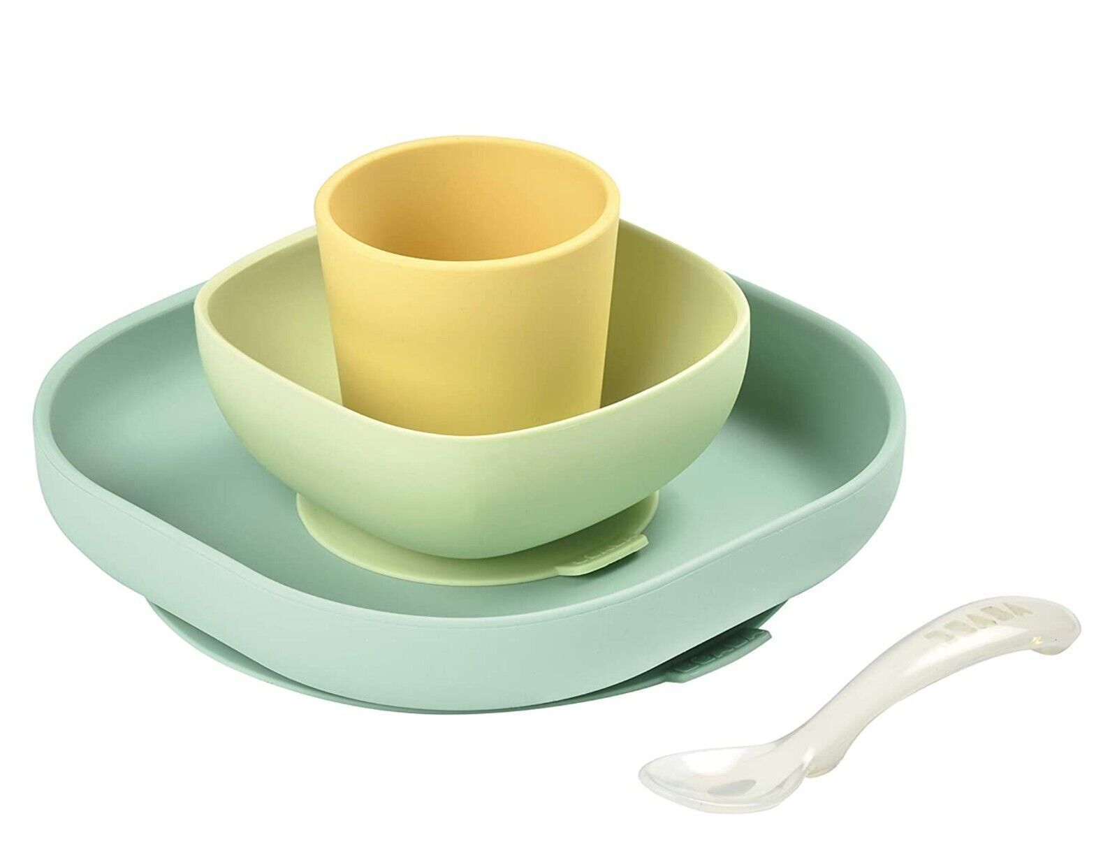 Beaba Silicone 4 Piece Dishware  - 100% Silicone Baby Plate Set, Baby Bowls