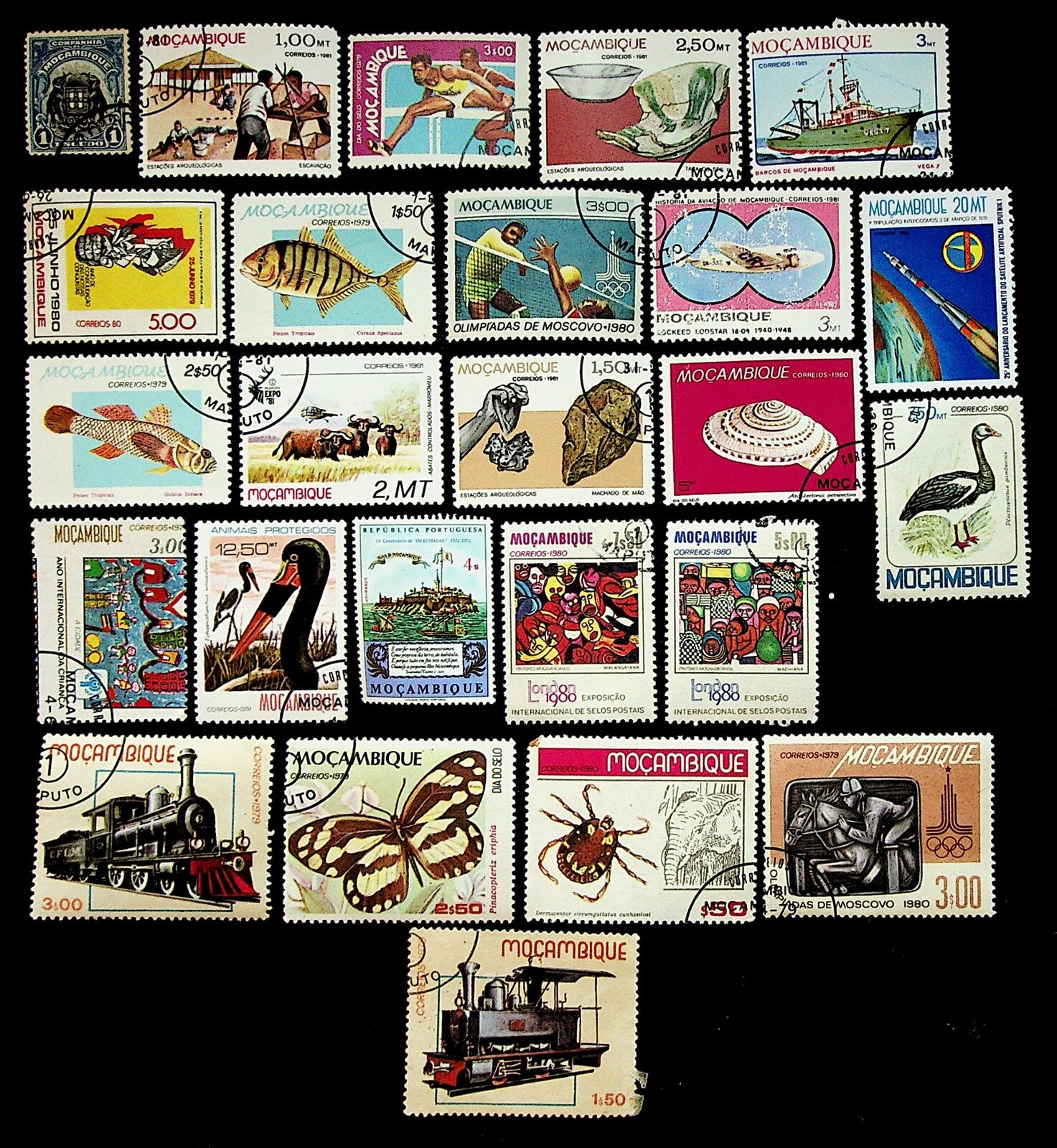 Mozambique Locomotive Moscow Russia Olympic Games 25v Good Used Stamps