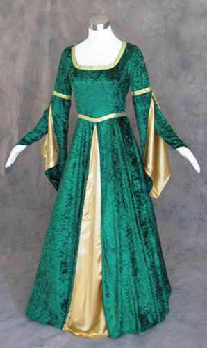 Green Velvet Medieval Renaissance Cosplay Wench Pirate Larp Dress Costume Gown