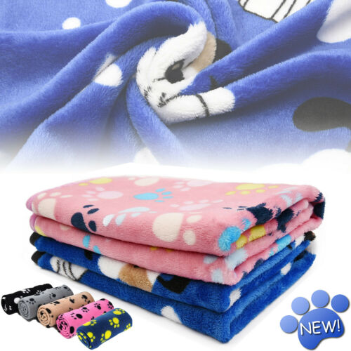 Premium Flannel Pet Blanket Small Paw Print Cat Dog Puppy Warm Bed Mat Cushion