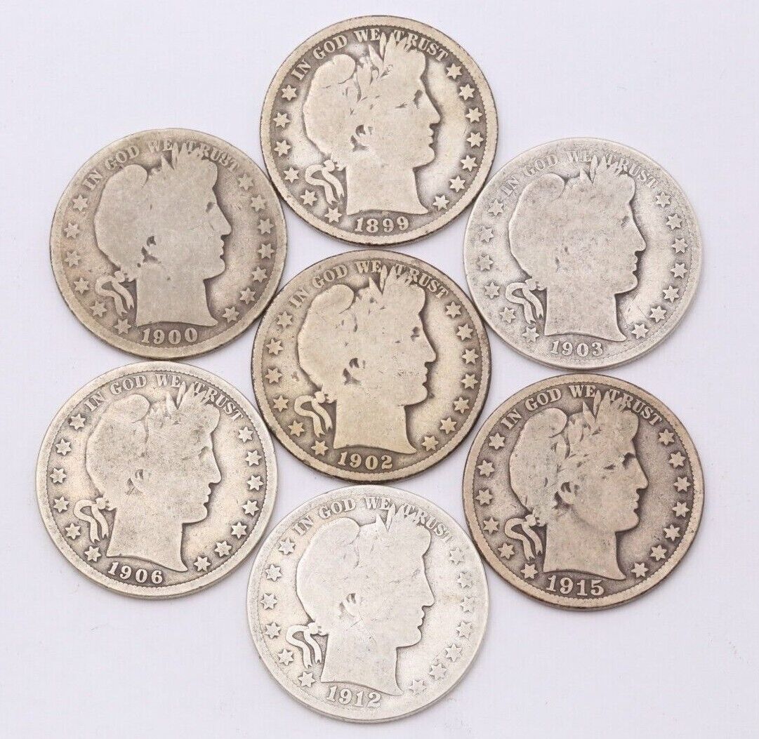 Lot Of (7) 1899-1915 Barber Silver Half Dollars