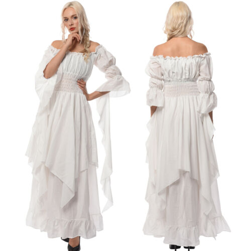 Victorian Medieval Renaissance Gothic White Long Court Dress Princess Ball Gown