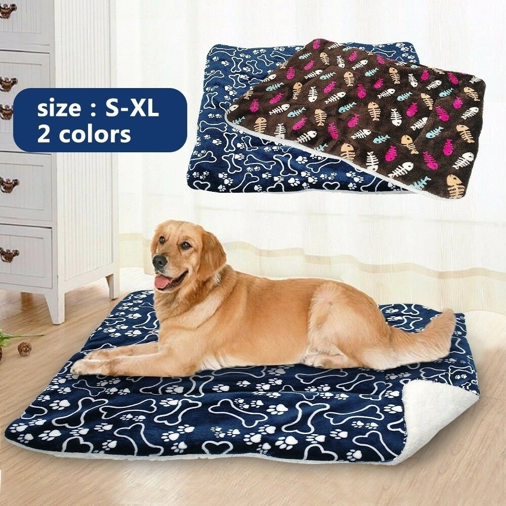 Winter Dog Cat Bed Mat Pet Cushion Blanket Warm Paw Print Puppy Cat Fleece Pads