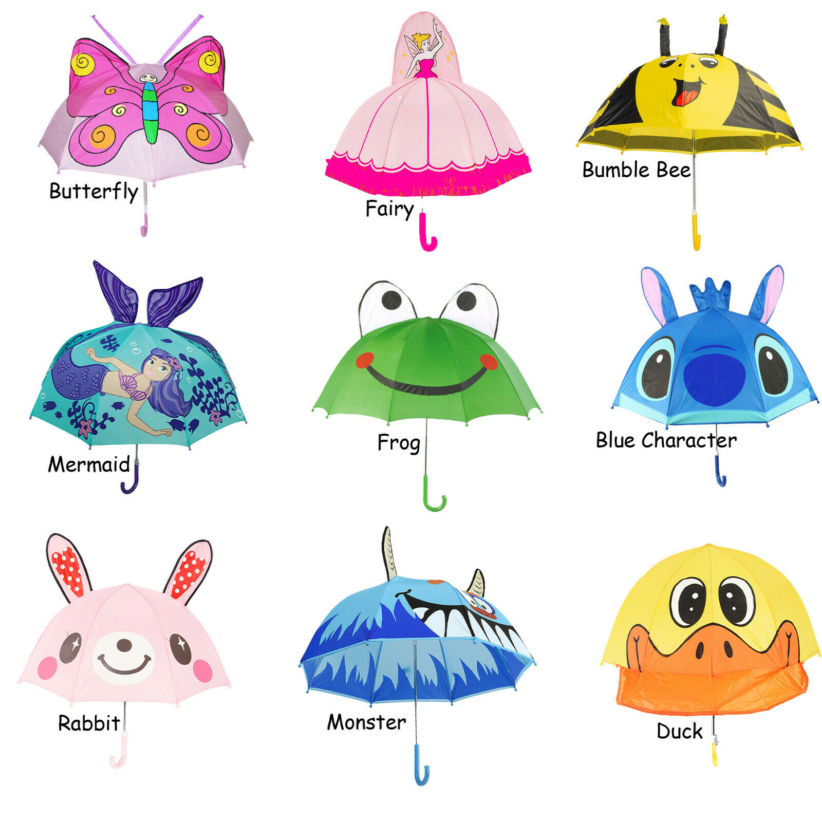 3d Ear Cartoon Animal Kids Children's Hook Handle Umbrella Girls Boys Gift 1pc