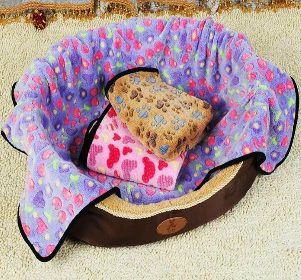 Soft Warm Fleece Lovely Design Paw Print Pet Blanket Dog Cat Mat Puppy Bed Sofa